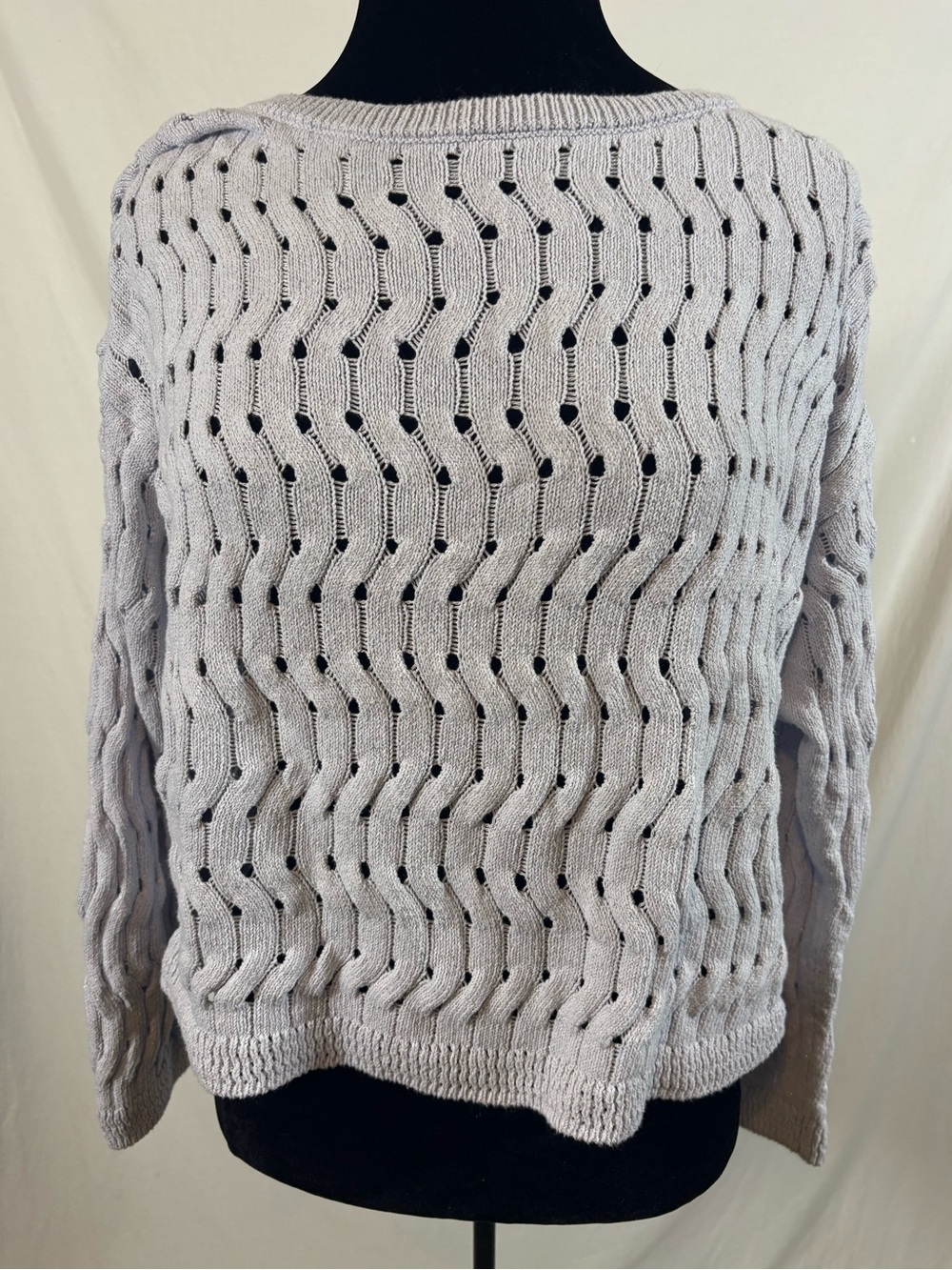 DKNY Jeans Silver Metallic Openwork Woman’s Sweater L Y2K Textured Statement